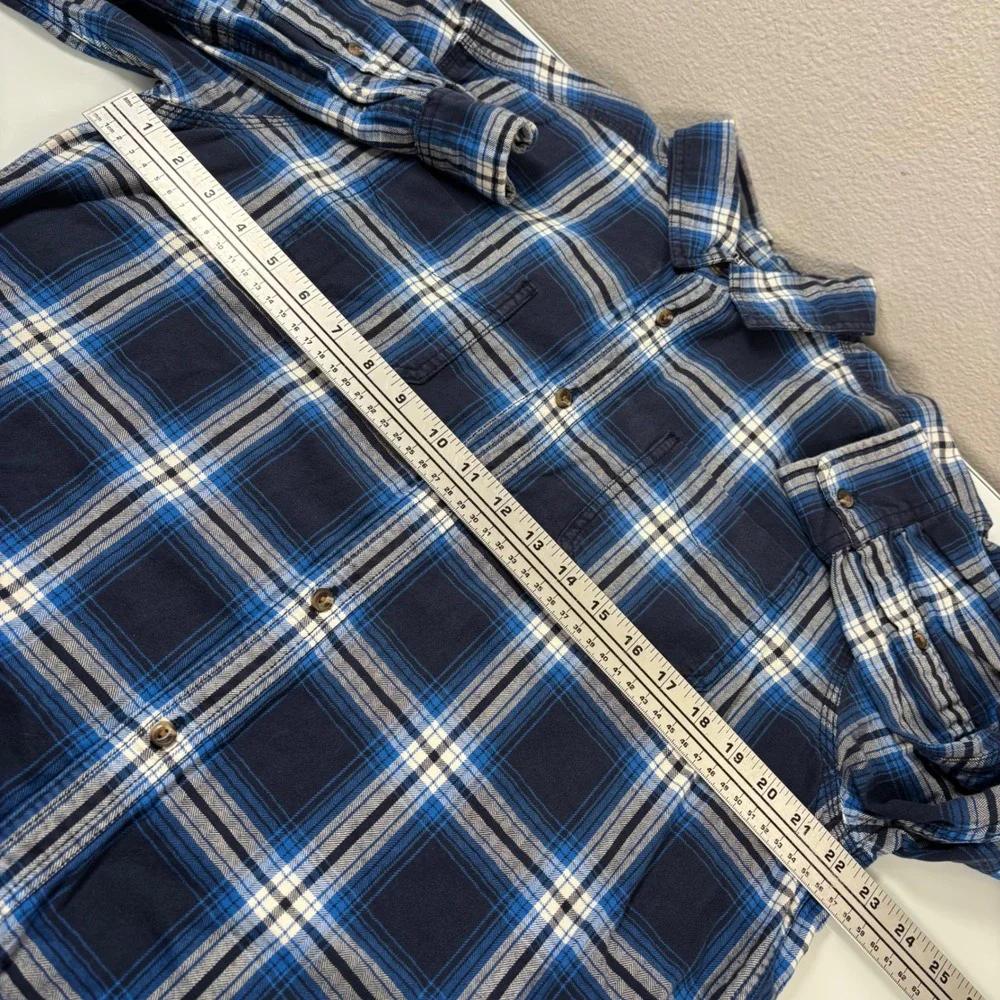 The North Face Mens L Blue Plaid Button Down Shirt Cotton Flannel Outdoor